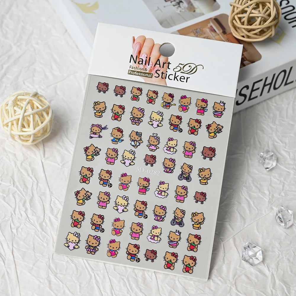 5D Sanrio Hawaii Hello Kitty/Mymelody Nail Stickers 1Pcs Kawaii Cartoon Kitty Nail Stickers DIY Holiday Girl Manicure Slider