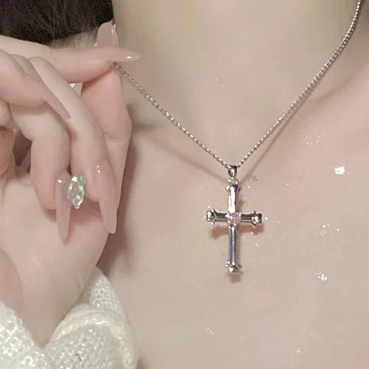 Black Rhinestone Cross Jesus Pendant Choker Necklace for Women Punk Vintage Double Layers Chain Boho Jewelry Fashion Party Gifts