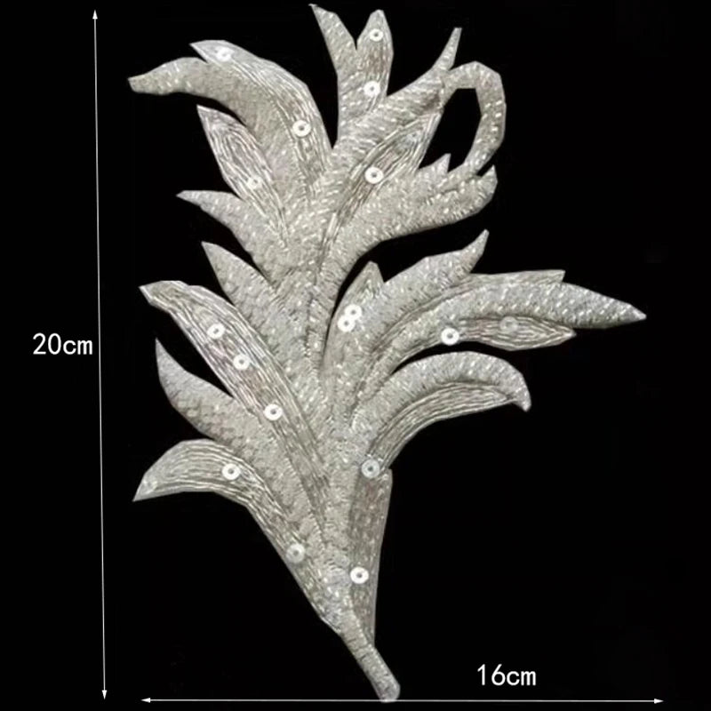 1Pc Sequin Phoenix-Tail Flower Embroidery Patches Fabric For Evening Dress Accessories Sewing Patch Handmade Applique Crafts