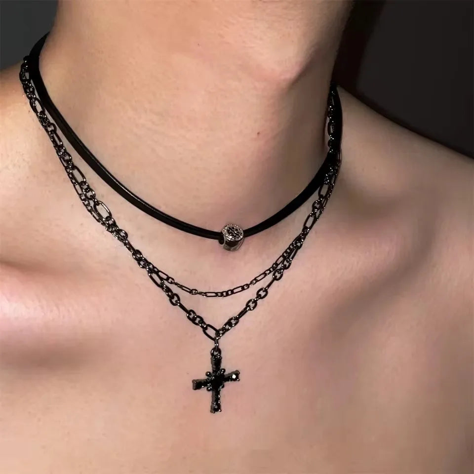 Personalized Punk Star Heart Cross Chain Double Layer Necklace For Men Women Y2K Fashion Trend Rock Party Grunge EMO Accessories