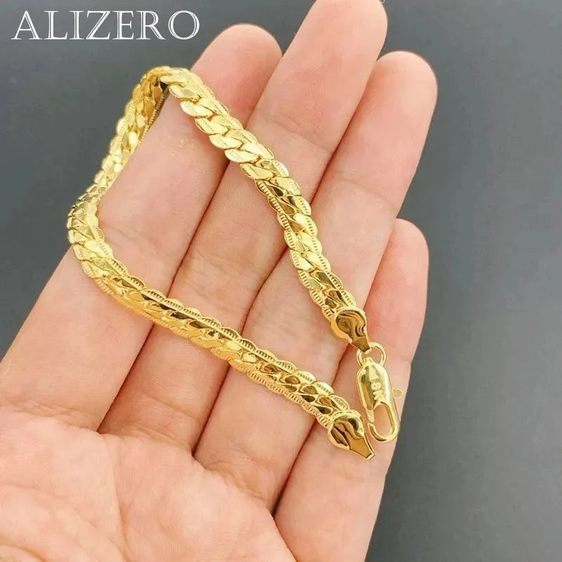 8 Inch 18K Gold Bracelet 5MM Sideways Chain Bracelet For Woman Men Fashion Wedding Engagement 925 Sterling Silver Jewelry Gifts