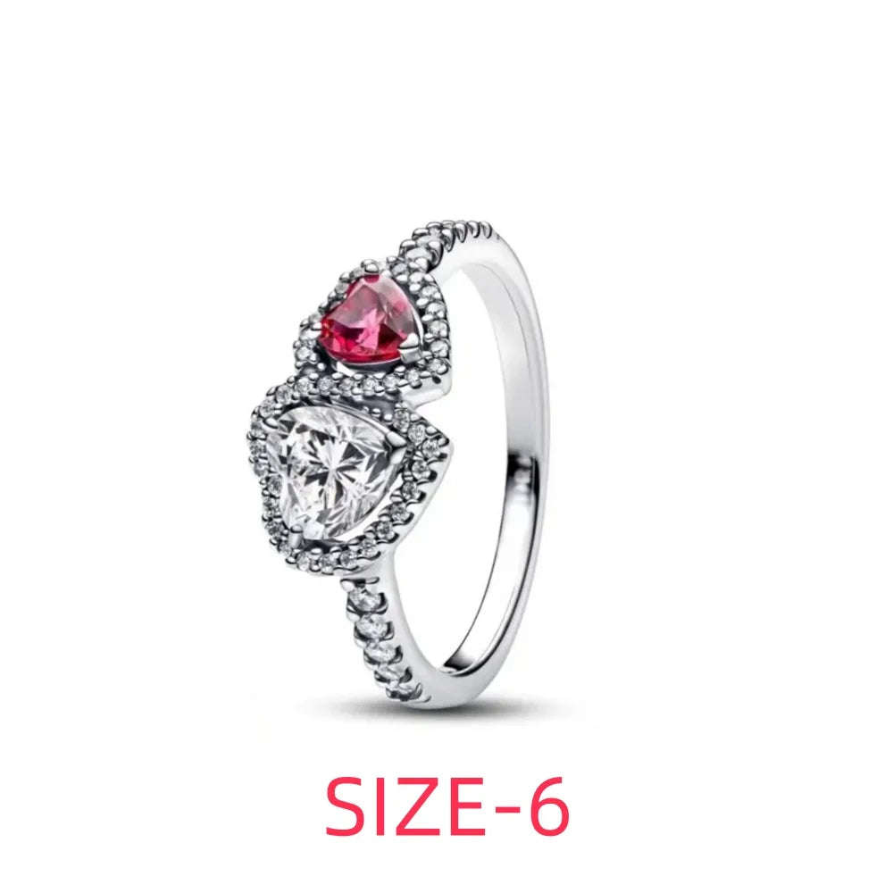 New 925 silver white pink double heart-shaped necklace ring earrings, suitable for Valentine's Day and women's holiday gifts