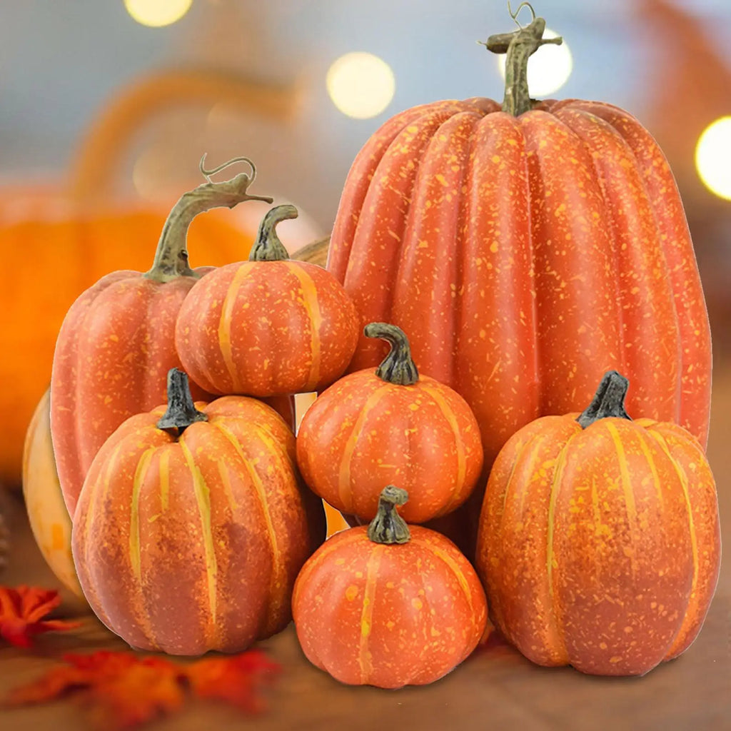 7pcs Artificial Pumpkins Faux Artificial Pumpkins  Fake Simulation Pumpkins Halloween Thanksgiving Party Props Home Decoration