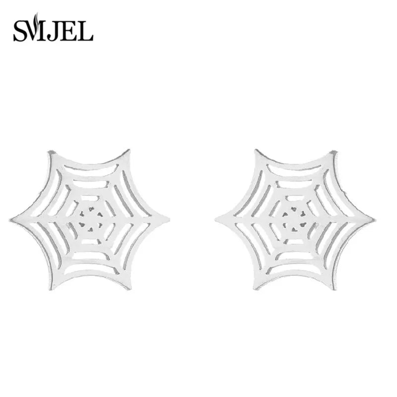 Punk Black Spider Stainless Steel Stud Earrings for Women Men Personality Spider Web Earings Halloween Piercing Jewelry 2024