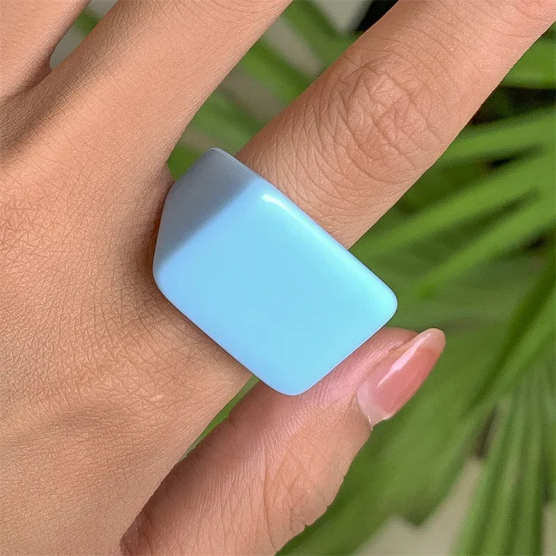 Classic Trend Color Acrylic Ring Ring Fashion Simple Geometric Square Wide Edge Resin Ring Jewelry Wedding Gift Creative Fashion
