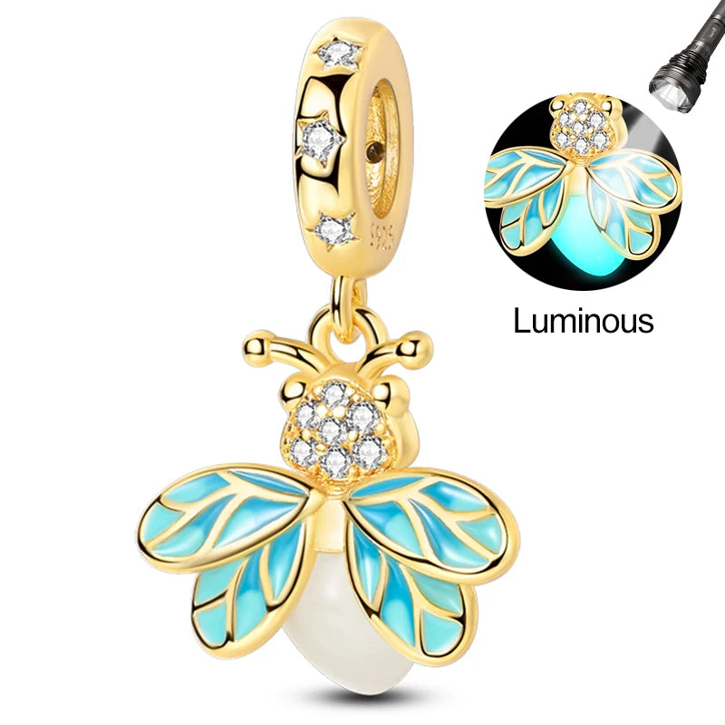 Hot Sale Charms Beads 925 Sterling Silver Pink Perfume Bottle Letter Luminous Firefly Tarot Card Beads Fit DIY Bracelets Jewelry