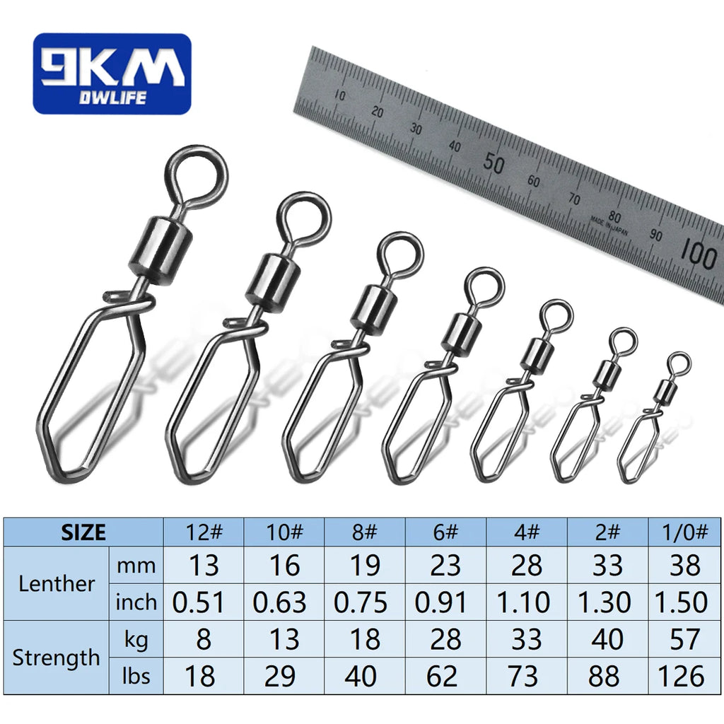 Fishing Swivels Snap 25~100Pcs Hooked Snap Stainless Steel Fishing Rolling Barrel Swivel Fishing Lure Connector Interlock Snap