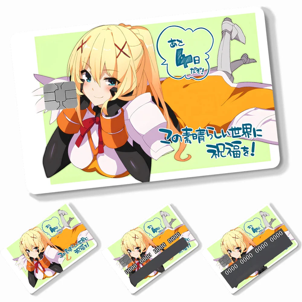 Anime KonoSuba Card Stickers 4pcs PVC Credit Card Skin Stickers Removable Self-adhesive Protective Film