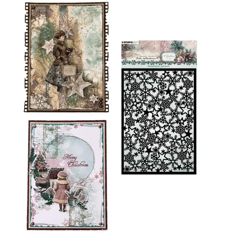 Christmas Blush Winter crackle Holiday Snowy Star frame Metal Cutting Die Silicone Stamp Scrapbook Stencil Photo Album DIY Paper