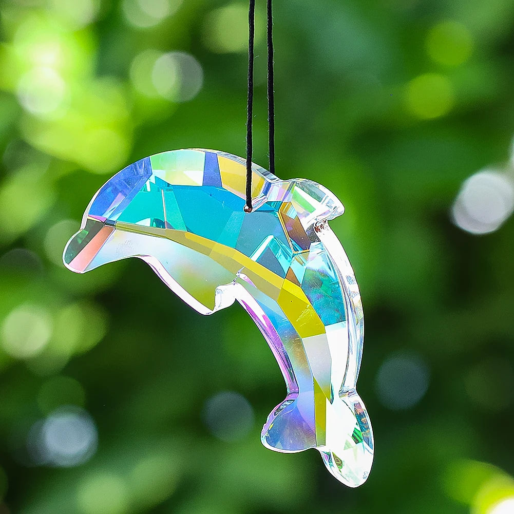 87mm AB Dolphin Shape Crystal Ocean Breeze Suncatcher Glass Prism Hanging Wind Chime Pendant Home Wedding Decoration Accessories