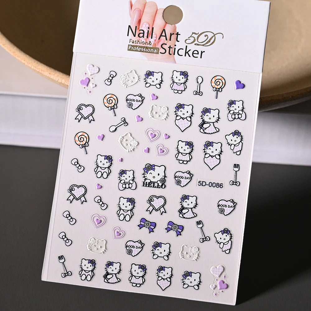 5D Sanrio Hawaii Hello Kitty/Mymelody Nail Stickers 1Pcs Kawaii Cartoon Kitty Nail Stickers DIY Holiday Girl Manicure Slider