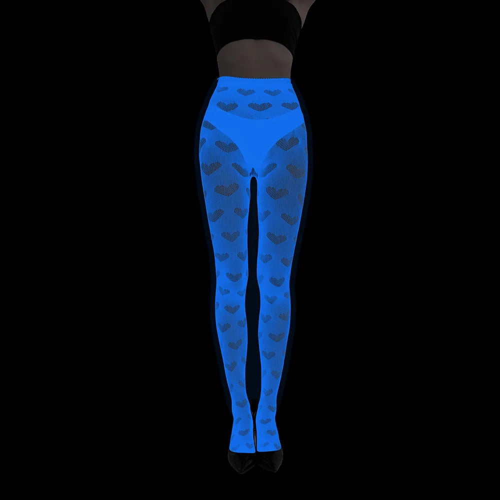 Women Glow in The Dark Fishnet Tight Rose Pattern Fishnet Tights Luminous Fishnet Halloween Party Festive Dress Up