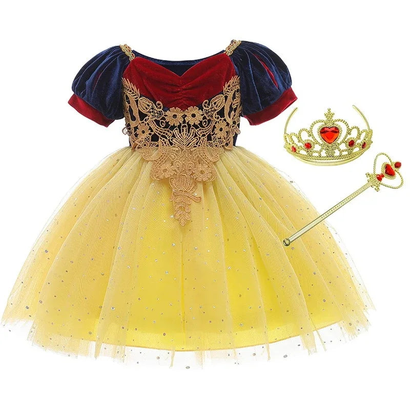 Baby Girl Dress 1-6 Year Princess Dress Snow White Cosplay Costume Kids Halloween Birthday Party Dress Christmas Ball Gown
