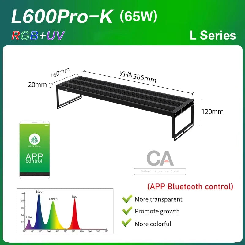 Week Aqua L Series RGB LED Aquarium Lighting with Cycle Timer, Stepless Dimmer Lamp for Freshwater Tank