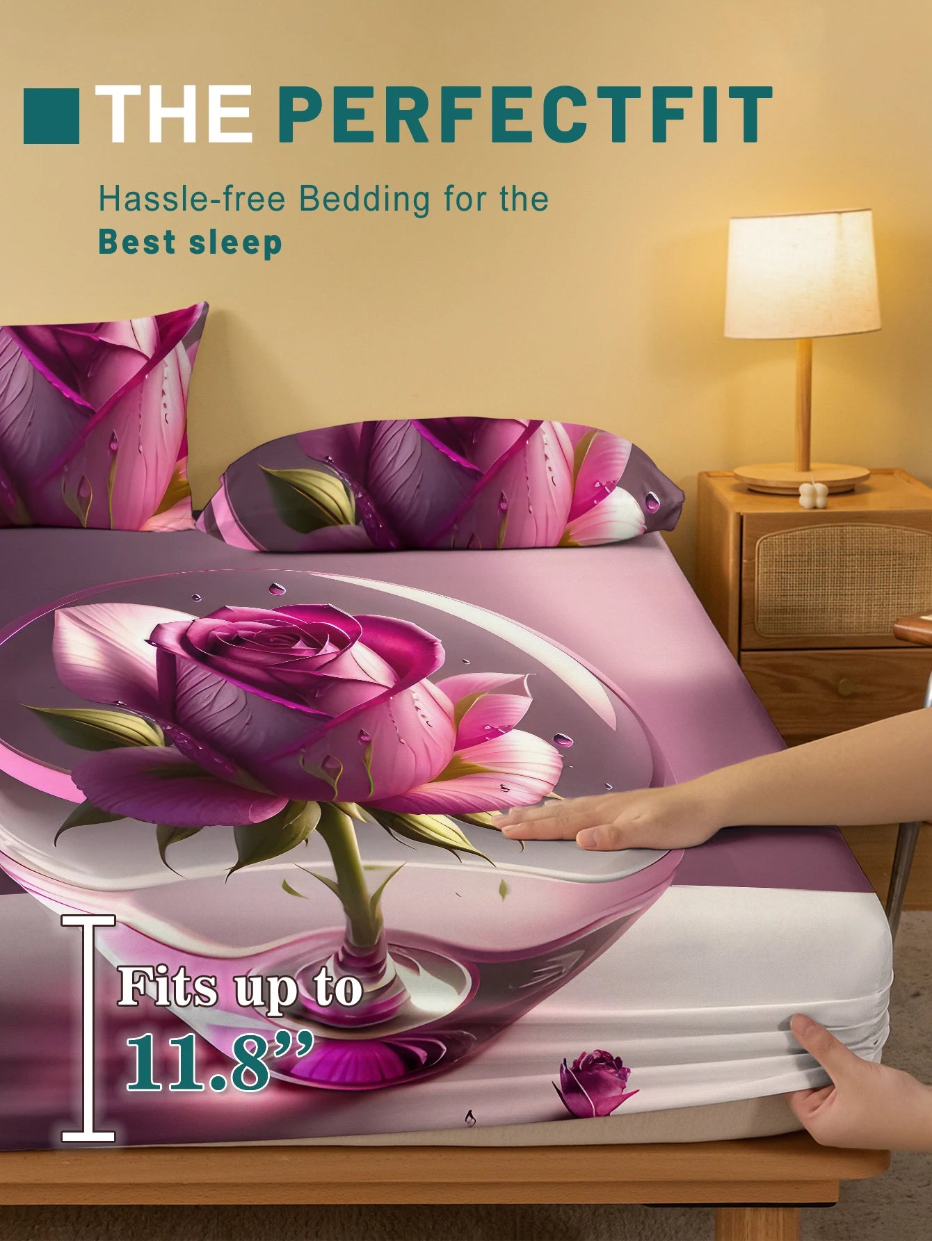 1 Simple modern Plant Flower Pink Rose digital printed frosted Fitted Sheet,bedroom printed bed cover,bedding(No pillowcase)