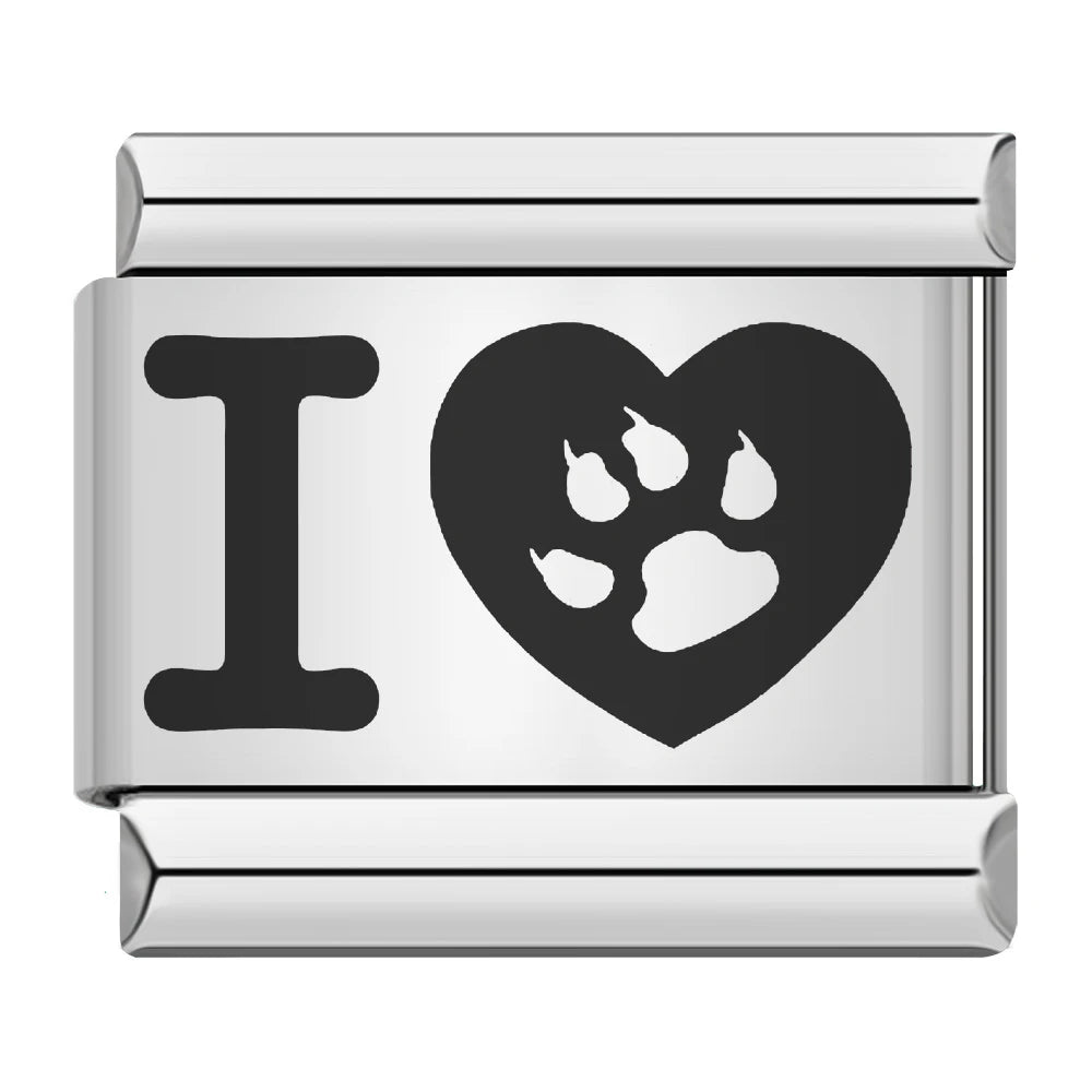 Fashion Romantic Heart I Love Dad Mum You Dogs Links Charm Fit 9mm Bracelet Stainless Steel Valentine's Day Jewelry DIY Making