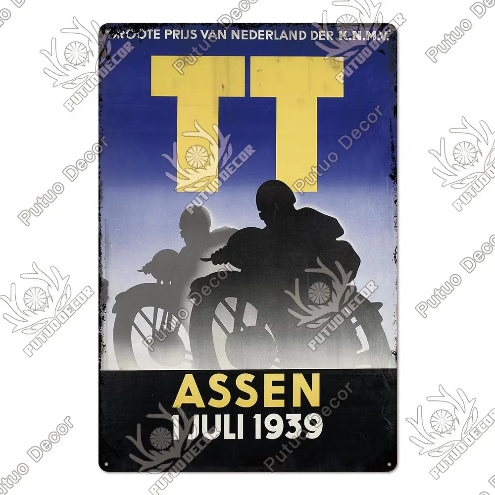 Putuo Decor Vintage Racing Track Tin Sign Isle of Man TT Metal Poster Plaque Garage Plate Bar Club Man Cave Home Wall Decoration