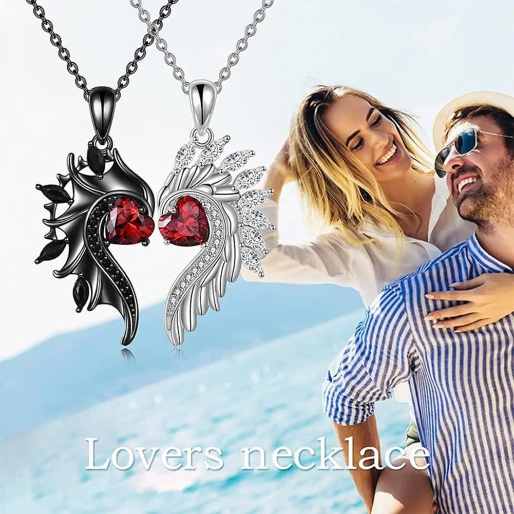 Angel Devil Necklace Rhinestone Wing Shape Couple Necklaces Love Symbolization Demon Angel Matching for Valentines for Couples