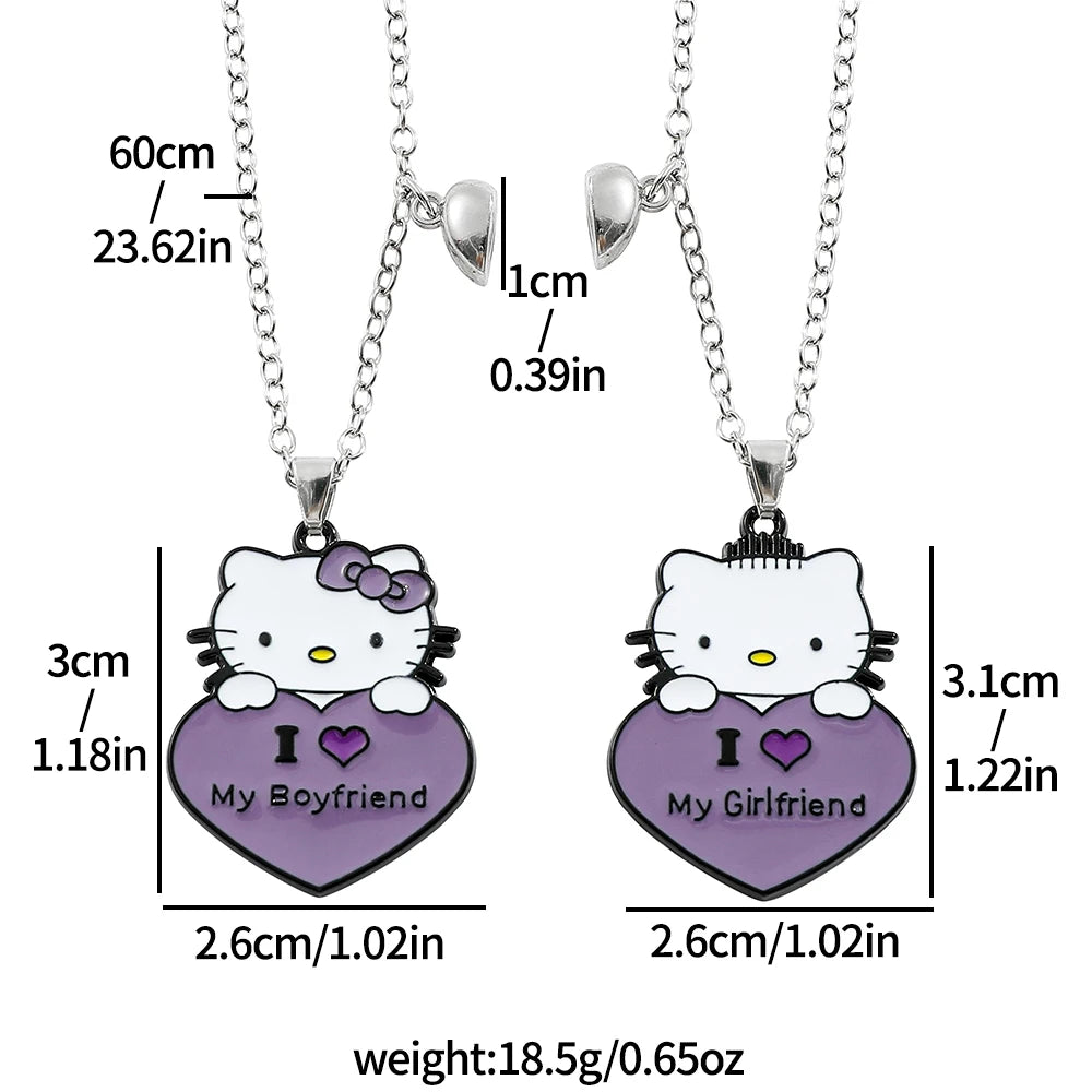 Sanrio Hello Kitty Necklace Purple Doce Kitty Cat Lovers Neck Chain Heart Magnet Necklace For Couple Jewelry Acessorios Gifts