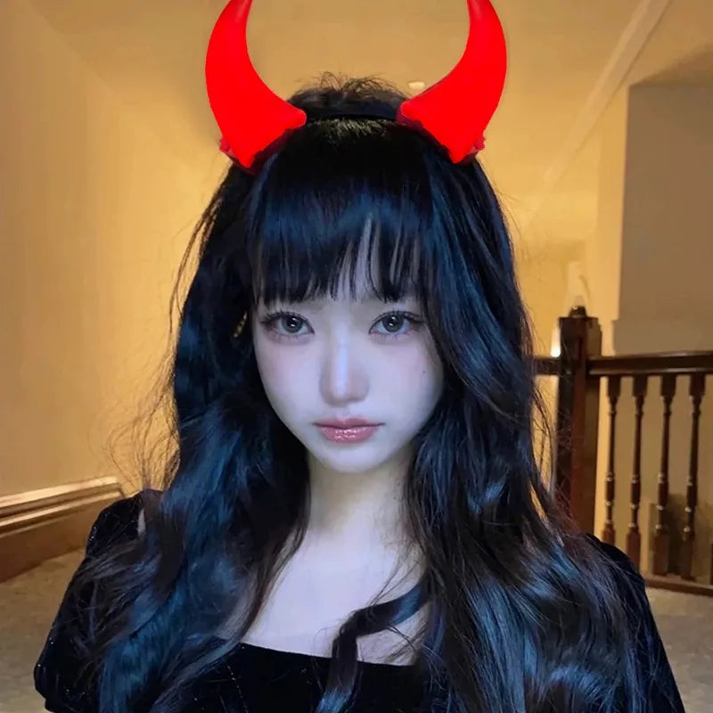 Classic Red Devil Horns Headband Red LED Light Hair Hoop Glow Bull Horns Headbands Halloween Costume Accessory for Party Cosplay