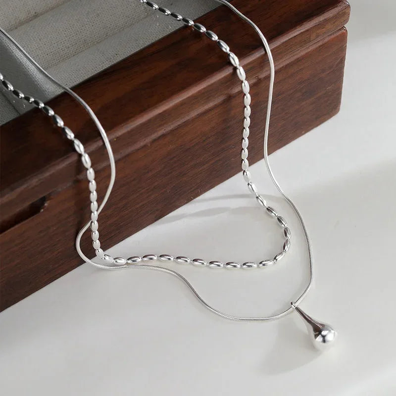 Simple Design Drop Pendant Necklace for Women Double Collar Chain Fashion Fine Jewelry Gifts