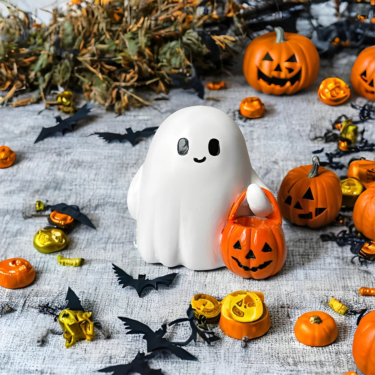 1Pc Resin Horror Ghost Statue Ornament, Halloween Ghost Statue, Halloween Ghost Portable Pumpkin Statue, Halloween Decorative Ornament (Note: the Bottom of This Product Can Hold Led Tea Lamp, Electronic Candle, but This Produ