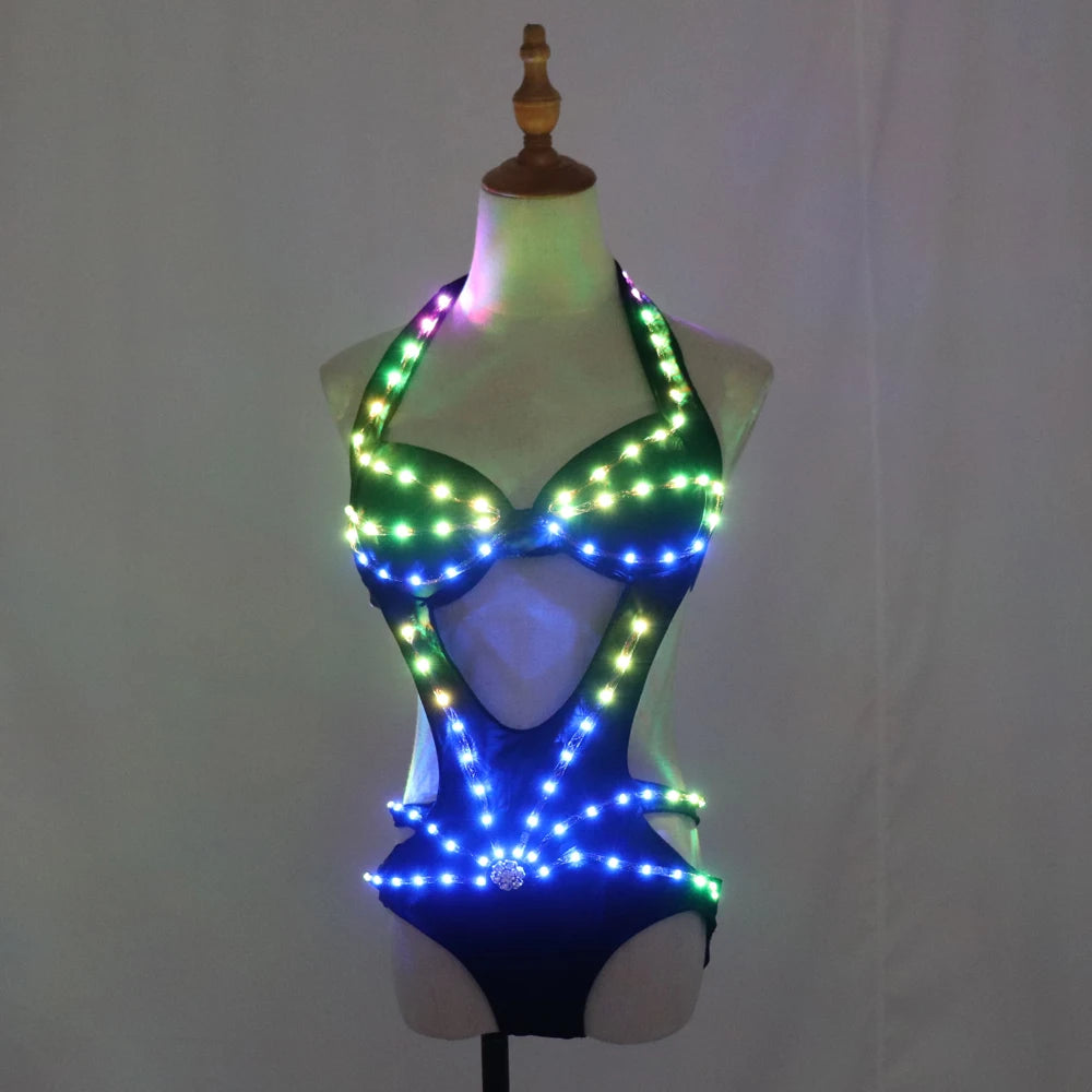 Full Color Pixel LED Lights Jacket Coat Jazz Bar Ds New Sexy Suit Dj Bikini Nightclub Gogo Lead Dancer Group Dance Costume