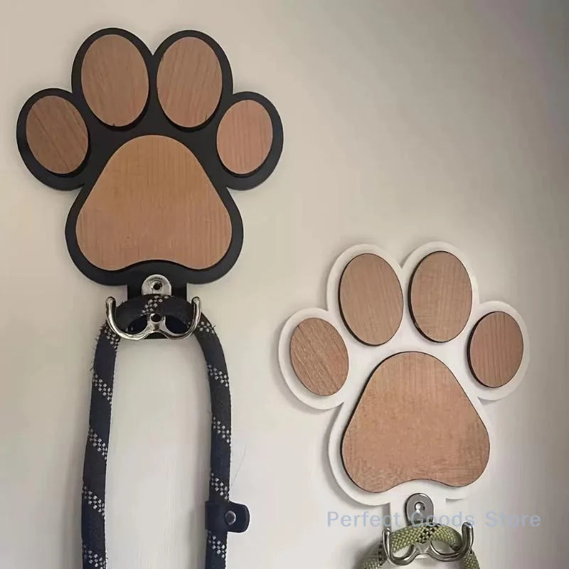 Paw Print Dog Leash Hanger Wooden Wall Hook for Collars & Coats Claw Design Pet Lover Gift