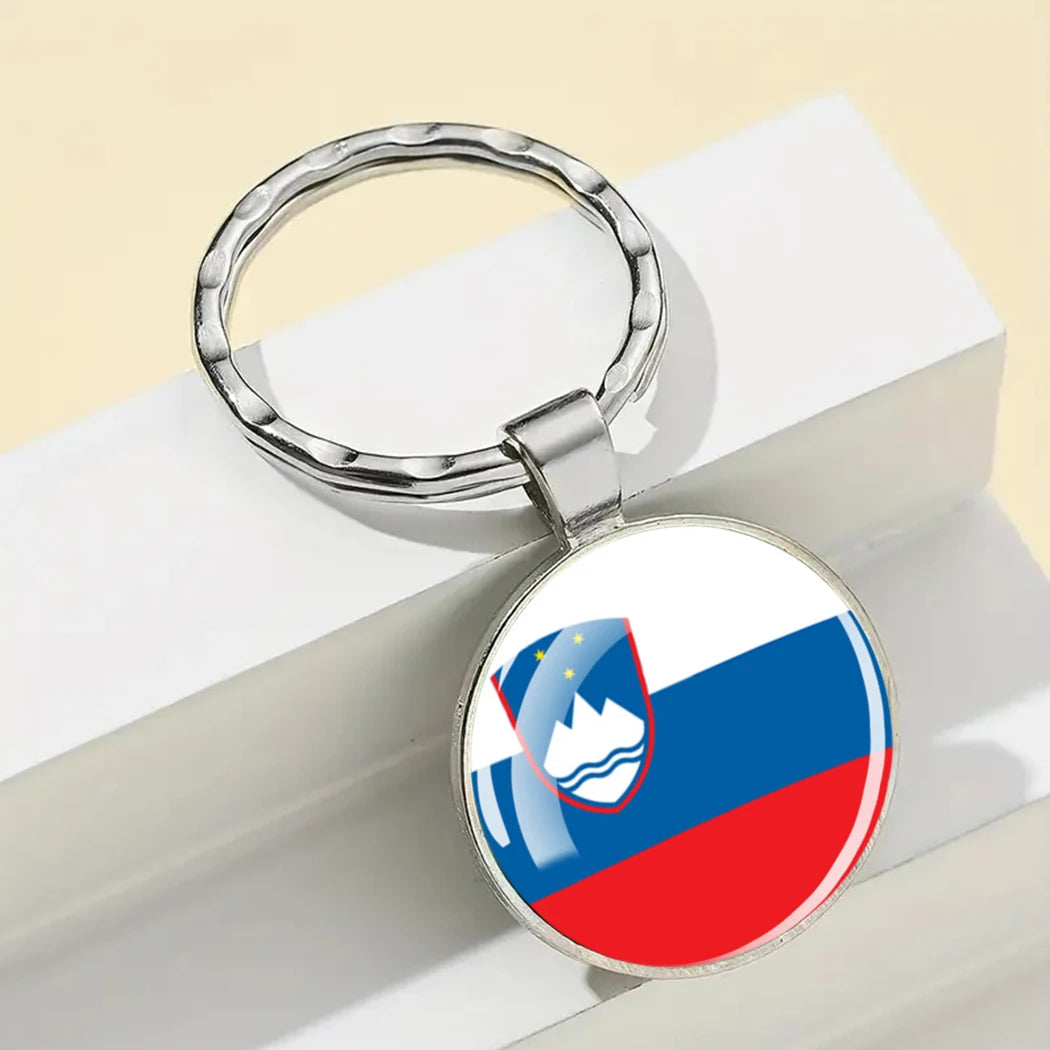 Europe National Flag Keychain Albania Spain Italy France UK Flag Glass Metal Key Chain Bag Pendant Gift for Patriot