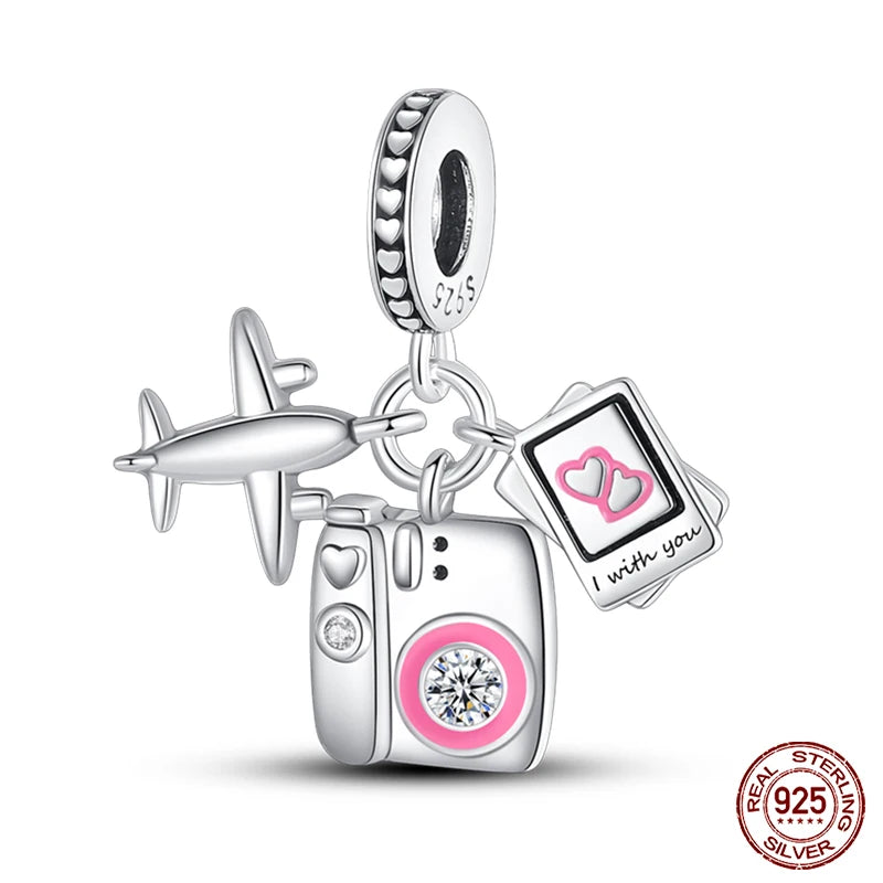 100% 925 Sterling Silver Hot Air Balloon Suitcase Graduation Travel Series Charm Beads Fit Qikaola Original Bracelet DIY Jewelry