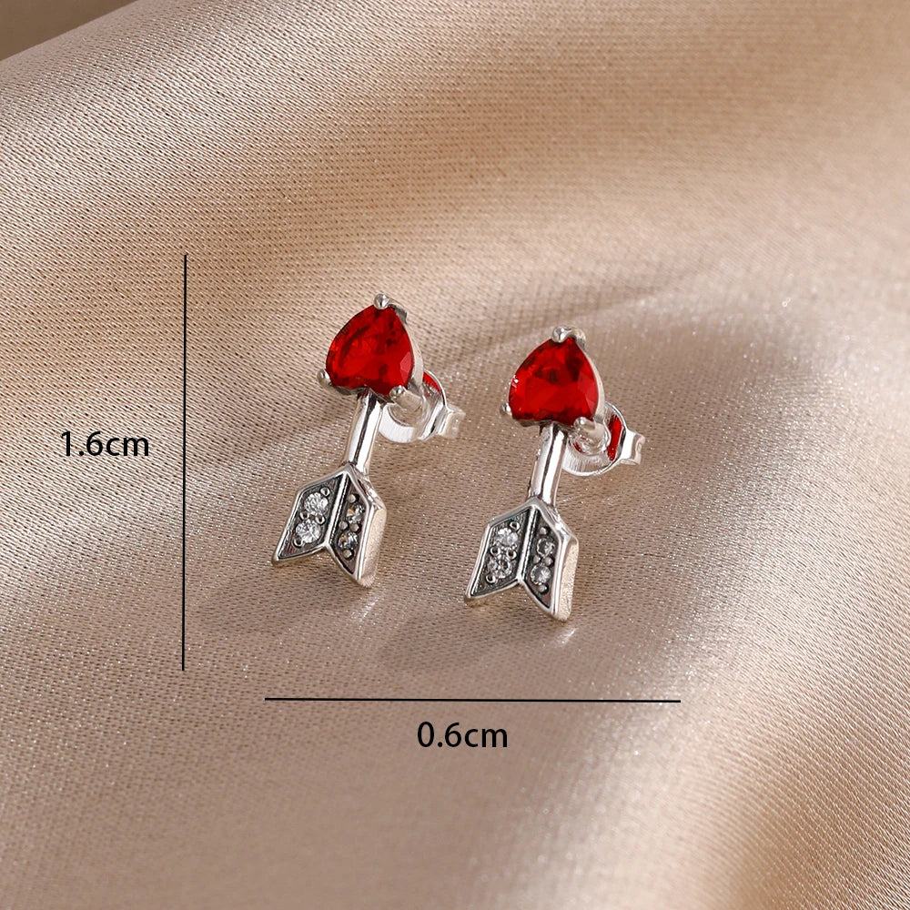 2025 New 925  silver earrings with sparkling red heart and pink bow earrings that fit original women's jewelry DIY birthday gift