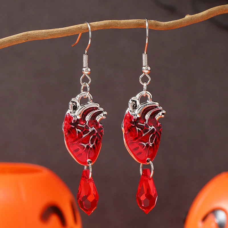 Dark Red Crystal Flower Thorns Pendant Necklace for Women Unisex Gothic Punk Love Heart Skeleton Skull Choker Halloween Jewelry