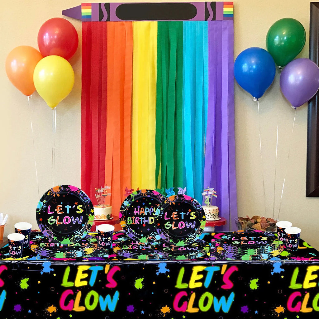 Let's Glow Party Decorations Disposable Tablecloth Neon Party Tablecloth Glow Table Covers Birthday Party Supplies Baby Shower