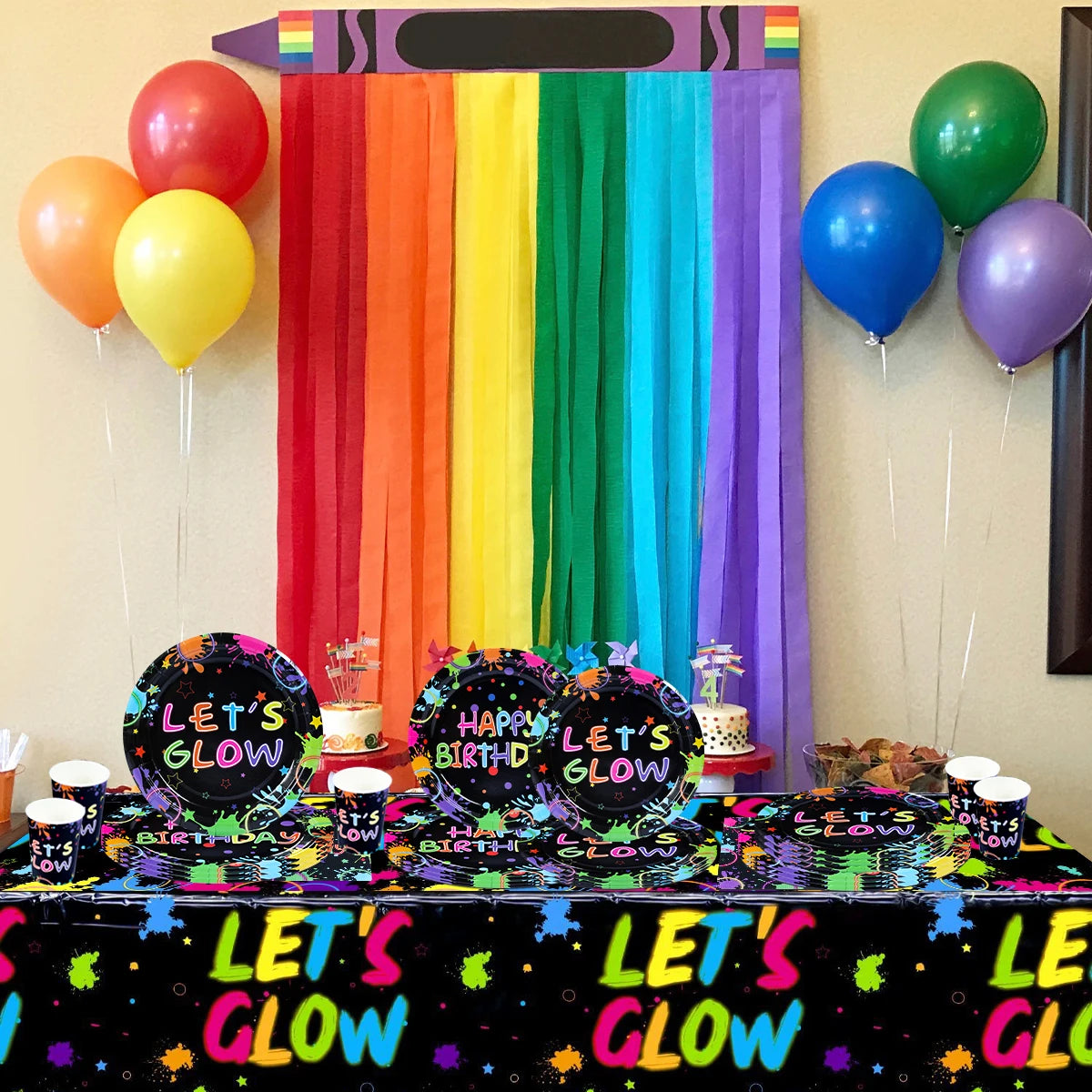 Let's Glow Party Decorations Disposable Tablecloth Neon Party Tablecloth Glow Table Covers Birthday Party Supplies Baby Shower