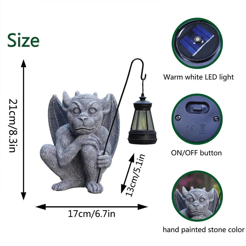 Garden Guardian Statue with Solar Light Waterproof Gothic Lamp Lantern Decorative Lighting for Flower Bed Lawn Yard Patio Porch