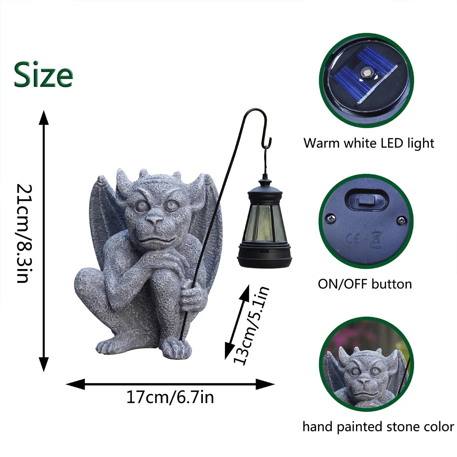 Garden Guardian Statue with Solar Light Waterproof Gothic Lamp Lantern Decorative Lighting for Flower Bed Lawn Yard Patio Porch