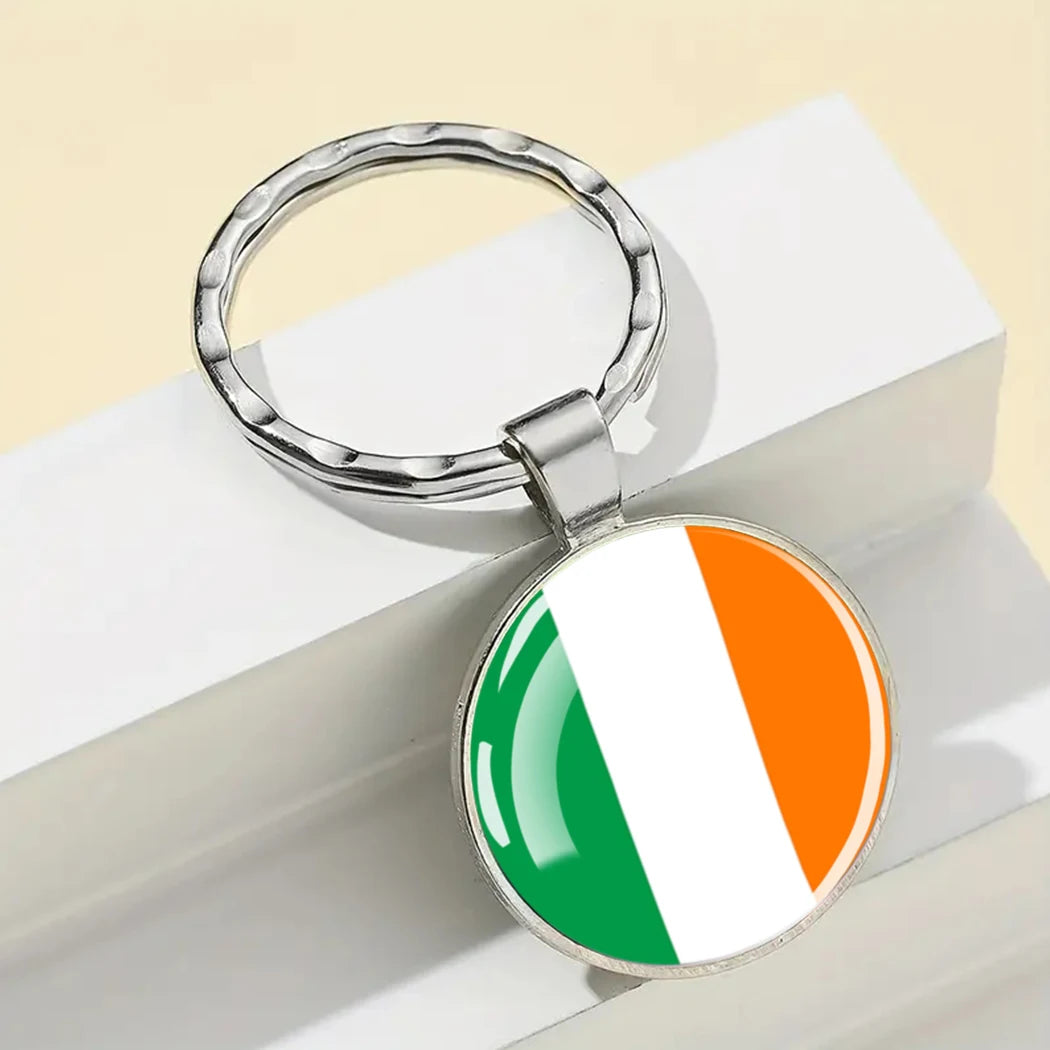 Europe National Flag Keychain Albania Spain Italy France UK Flag Glass Metal Key Chain Bag Pendant Gift for Patriot