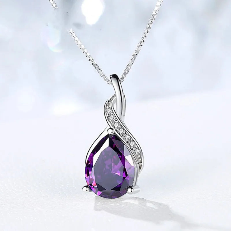 Buyee 925 Sterling Silver Female Stone Pendant Chain Natural Amethyst & Aquamarine Necklace for Women Fashion Fine Jewelry Chain