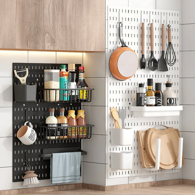 DIY Pegboard and Accessories, Multifunction Kitchen Organization, No Drill, Shelf, Wall Panels, Wall-Mounted Storage Rack