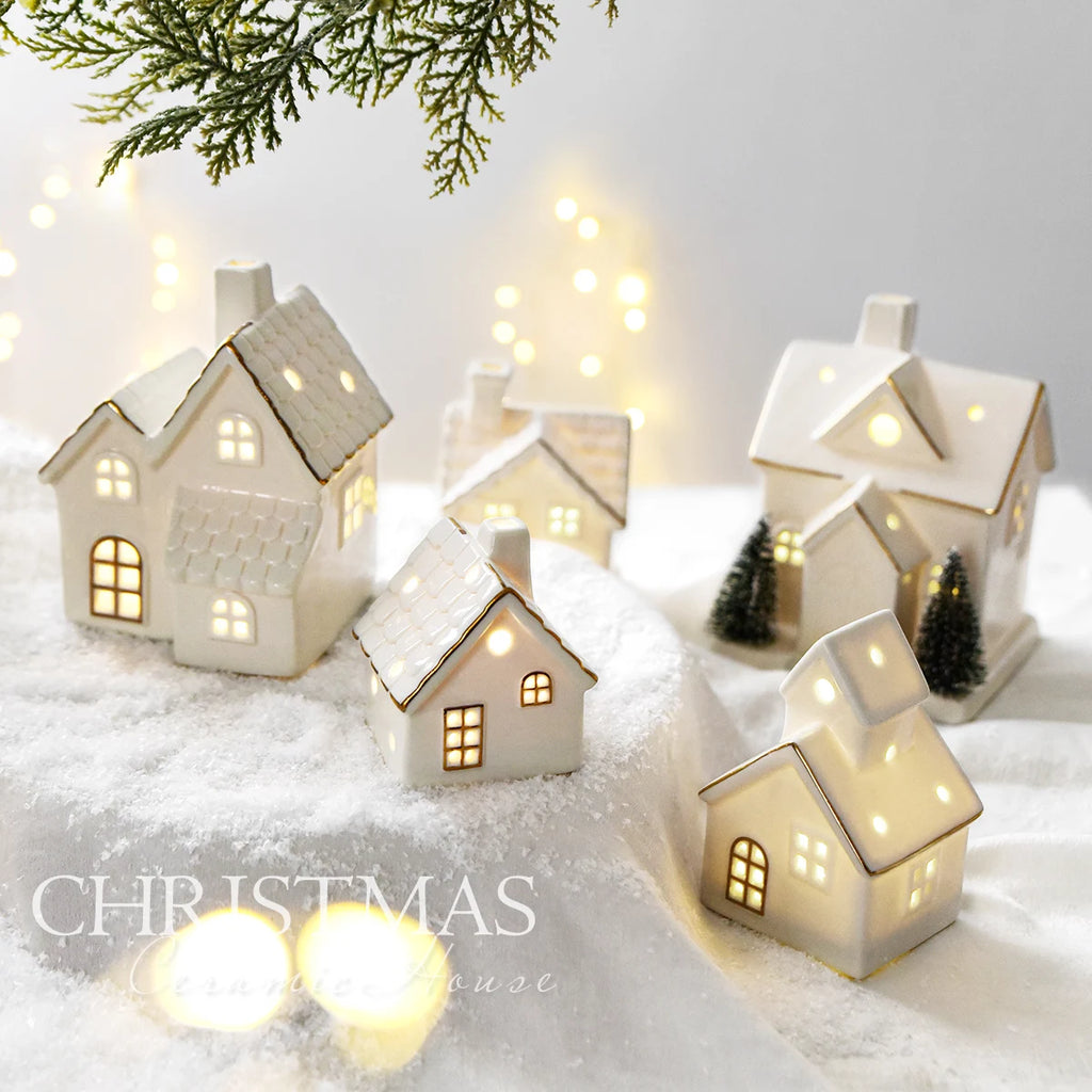 1 Piece Ceramic Glowing Ceramic House Decorative Ornament for Living Room Festive Wedding Family Table Decoration Holiday Gift