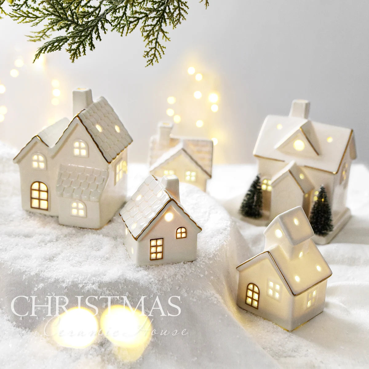 1 Piece Ceramic Glowing Ceramic House Decorative Ornament for Living Room Festive Wedding Family Table Decoration Holiday Gift