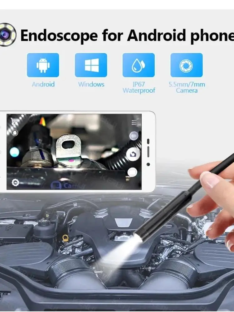 USB Endoscope for OTG Android Phone 5.5mm Borescope Inspection Snake Camera IP67 Waterproof with 6 LED Lights For Type C