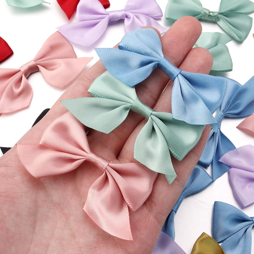 20Pcs/Lot 4cmx7cm Ribbon Width 2.5cm Polyester Satin Handmade Ribbon Bows For DIY Sewing Crafts Bouquets Party Christmas Decor
