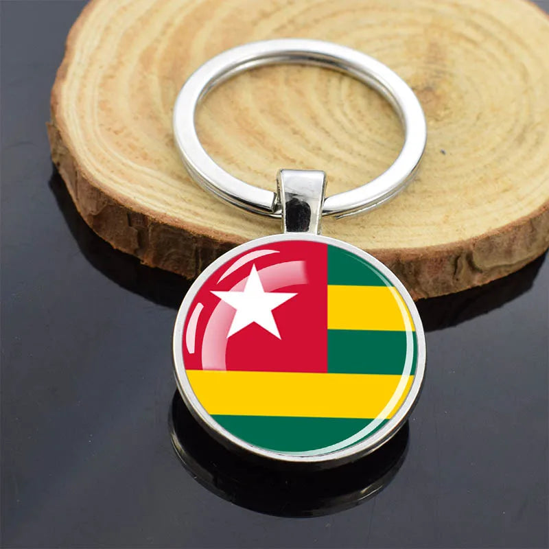 Africa Countries Flag Keychains Double Sided Glass Dome Pendant Key Chains Algeria Somalia Tunisia Morocco Egypt Flag Keyring