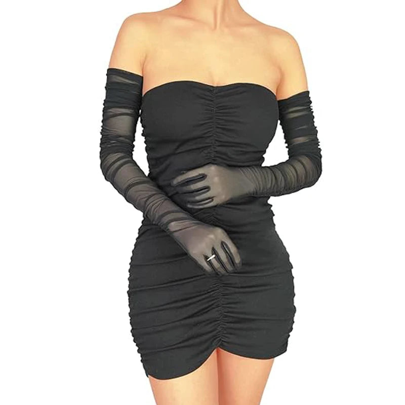 Women's Sexy Transparent Gloves Mesh Tulle Extra Long Gloves Opera Halloween Costume Party Dance Gloves