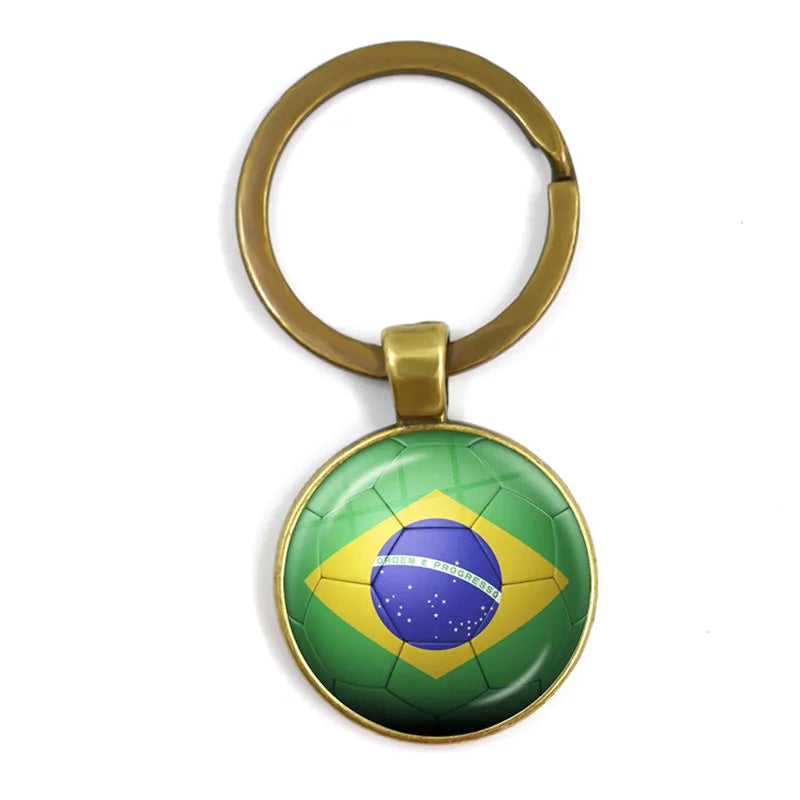 Netherlands,Serbia,Switzerland,Portugal,Poland,Brazil Football Pattern National Flag Glass Cabochon Keychain Fans Commemorative