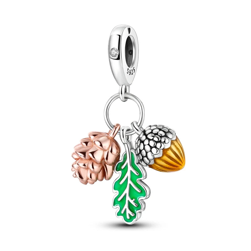New 925 Sterling Silver Cactus Four Leaf Clover Charm Spring Green Series Bead Pendant For Original Beads Bracelet DIY Jewelry