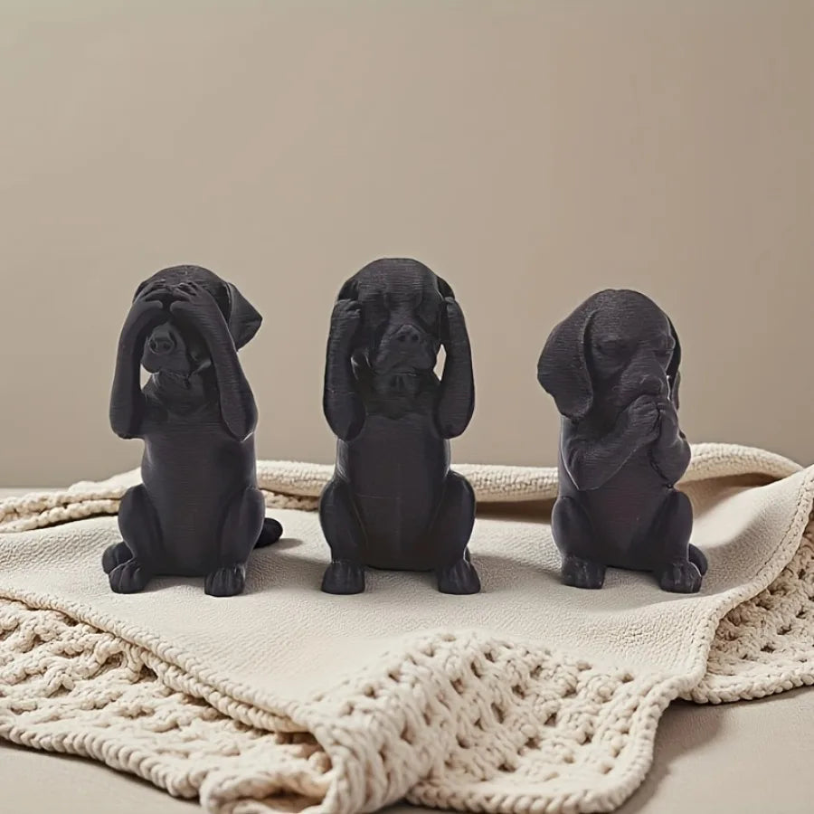3-Piece Set of Three Wise Dog Statues, 3D Printed Dachshund Statues, Modern Home Desk and Office Decoration, Suitable for Collectors Who Enjoy a Touch of Wit (or Satire), Ideal Exotic Home Decor, Is a Thoughtful Gift for Dog