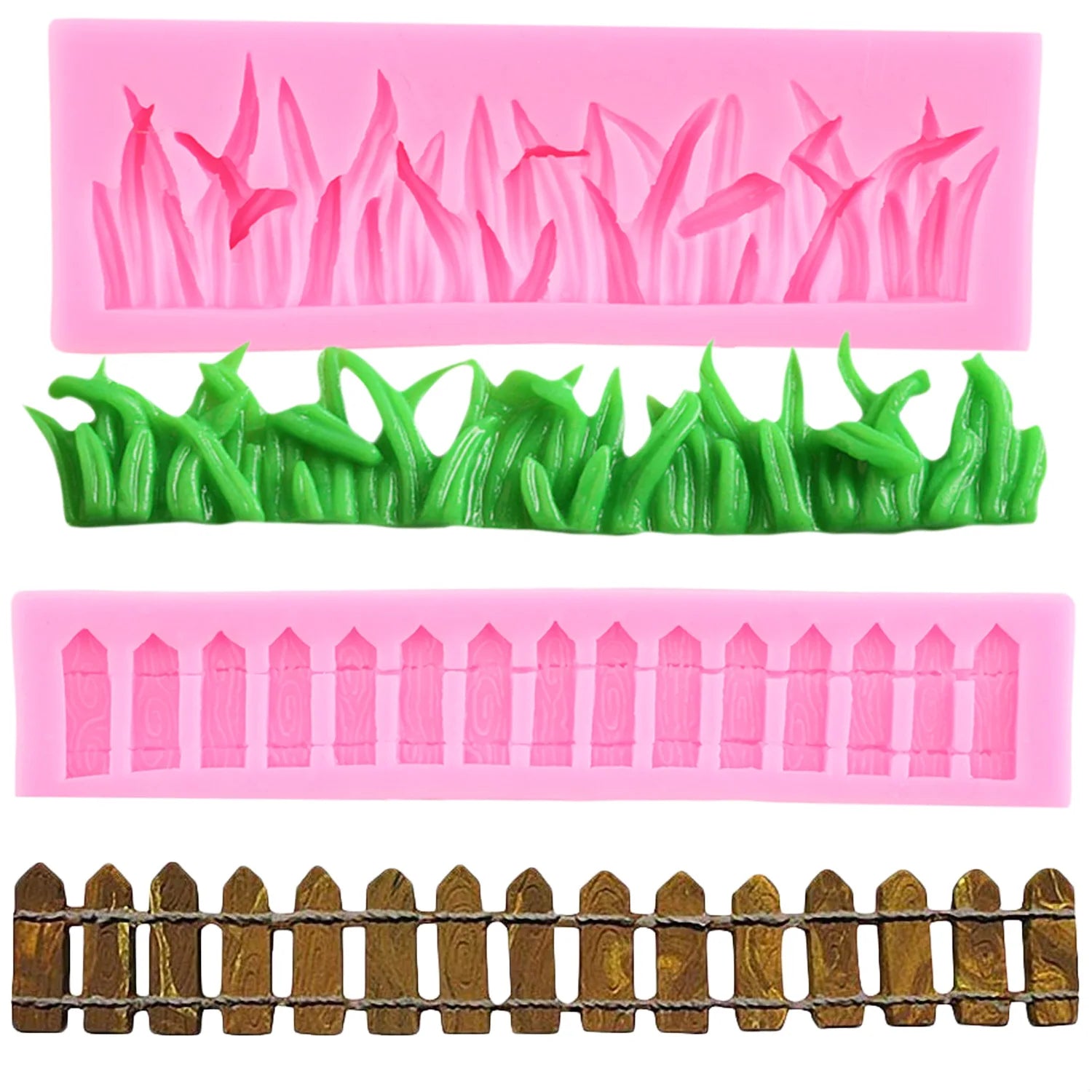 3D Tree Stump Fondant Mold Garden Picket Fence Silicone Molds Grass Flower Mushroom Chocolate Candy Mold Cake Decorating Tools