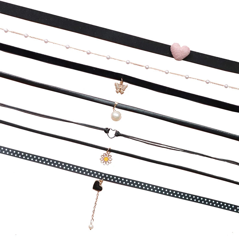 Black Choker Necklace For Women Elegant Lace Velvet Stretch Chain Gothic Flower Short Clavicle Neck Cord Aesthetic Jewelry Gift